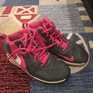 Pink grey Nike basketball shoes